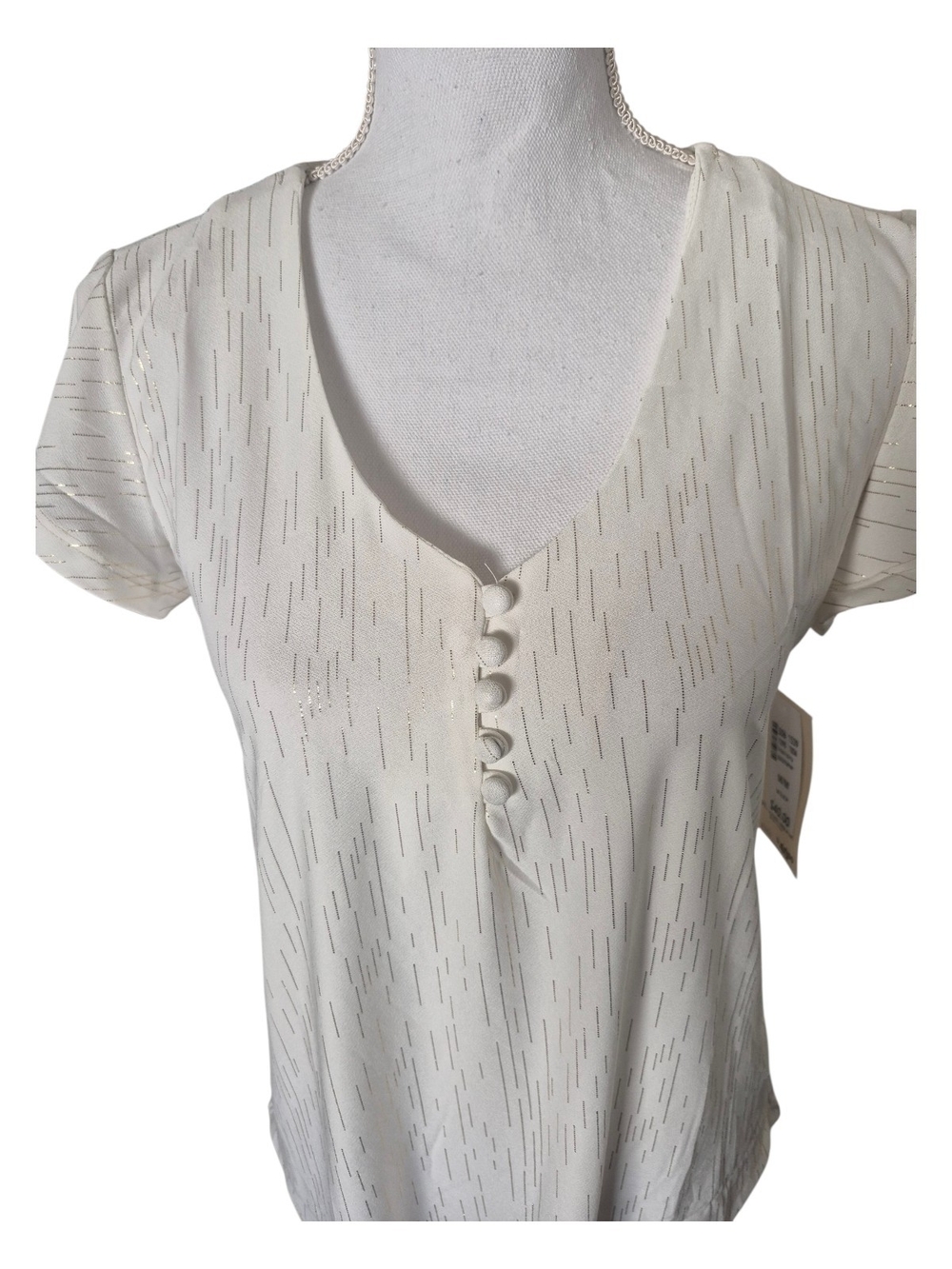 Light Cream V-Neck Flutter Sleeve Blouse with Button Detail - Picture 5 of 9